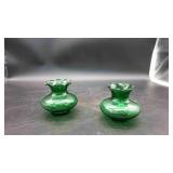2 Emerald Anchor Hocking Squat-Vases