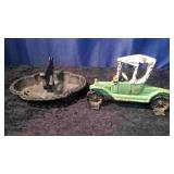 Cast Iron Green/White Car & Vtg Cast Iron