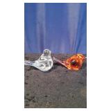 Cranberry & Clear Glass Birds