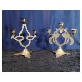 2 Brass 3 Candle Holders