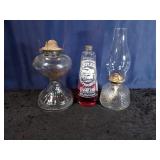 2 Oil Lamps with 1 Globe & Lamp Oil
