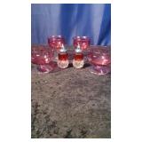 4 Cranberry Sherbert Glasses & 2 Diamond Point