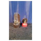 2 Miniature Metal Oil Lamps with Globes