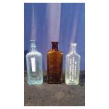 3 Glass Medicine Bottles