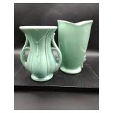 2 Green McCoy Vases