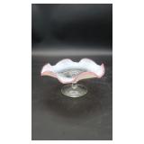 Opalescent Footed/Cranberry Ruffled Edge Bon-Bon