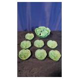 Majolica Cabbage Condiment Bowl & 6