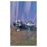 2 Blue Carnival Glass Compote Dishes