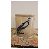 Fine 6 Gallon Stoneware Crock W/ Large Bird Decor