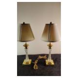 2 Cut Crystal & Brass Table Lamps with Shades
