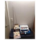 Vtg Fishing Pole, Lures, Tackle Box & Book
