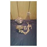 Vtg Oil Lamp with Metal Wall Mount