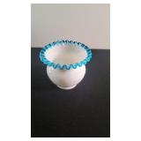 Fenton Blue/Aqua Crested Milk Glass Vase