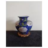 Handpainted Vase with Wooden Stand
