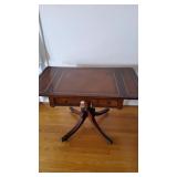 Vtg Square Wood Table w/ Leather Insert/Drop Side