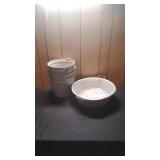 4 Metal Bucket & 1 Wash Tub (has dents)