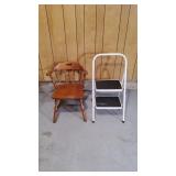 Wood Arm Chair & Step Stool