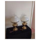 2 Vtg Brass Bottom Globe Lamps