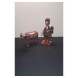 Vtg Handcarved Wood Water Buffalo & Handcrafted