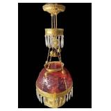 Victorian B&H hanging Oil lamp W/ Cranberry Shade