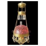 Victorian B&H hanging Oil lamp w/ Cranberry Shade