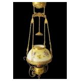 Victorian John Scott Hanging Oil Lamp Floral
