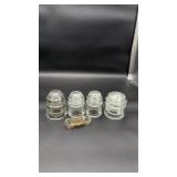 3 Hemingray Clear Glass Insulators/1 Whitall Tatum