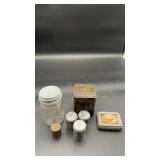 7 Vtg Metal Advertising Items & 1 Glass Jar