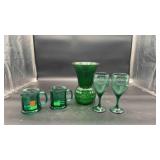 5 Green Glass Items