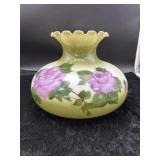 Green/White Floral Hand Painted Glass Shade &