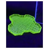 Vaseline Glass tray Daisy & Button Pattern