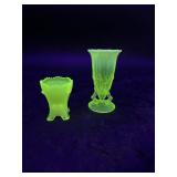2 Vtg Uranium Opalescent Vaseline Glass Items