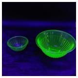 2 Uranium Depression Glass nested Mixing bowls