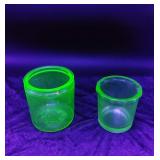 2 Light Green Uranium Glass Jars