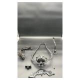 2 Cast Iron Wall Mount Oil Lamp Holders & Misc