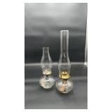 Two Various Clear Glass Oil Lamps with Chimneys