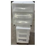 2- Plastic 3 Drawer Storage Units on Wheels