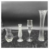 1 Crystal Champaign Flute and 3 Glass Flower Vases