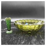 2 Green Glass Items