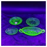 4 Uranium Glass  Serving Dishes