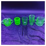 5 Various Uranium Glass & 4 Green Glass Items