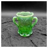 Opalescent Green Spooner Cherry Thumbprint pattern