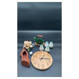 2 Clocks, Candle Holder, & Misc Jars