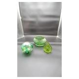 3 Various Green Glass Items