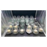24 Glass Candle Holders and 2 Vases