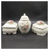 3 Ceramic Dresser Trinket Boxes.