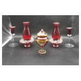Lot of Red Ruby Candlesticks & Misc items