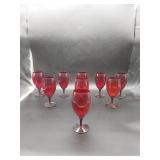 9 Red Stemed Footed Goblets