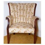 Wingback Armchair Green and Gold Floral Design