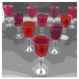 10 Red Ruby Wine Goblets with Clear Stems
